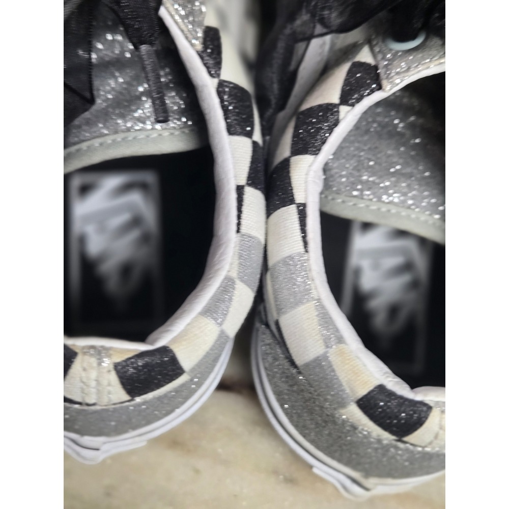 Vans Old Skool Checkerboard Silver Glitter Ribbon Lace Sneakers Womens 8 - Picture 5 of 8